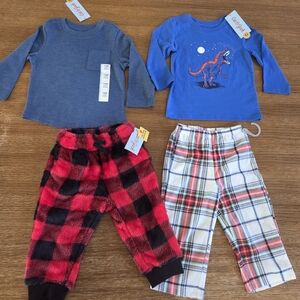 NWT Baby Boys LOT Pajama Bottoms And T shirts Plaid Dinosaur Size 18 Months